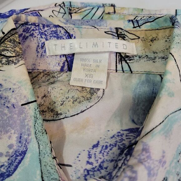 Vintage The Limited Sz XS Abstract Art Print Oversized Silk Blouse Shirt 90s - Picture 10 of 11